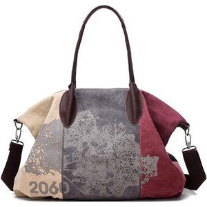 Canvas Handbag Striped Lattice Cross Body Shoulder Purse Bag Tote-Handbag